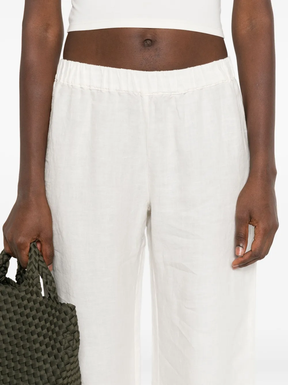 120% Lino Broek met elastische taille en wijde pijpen Wit
