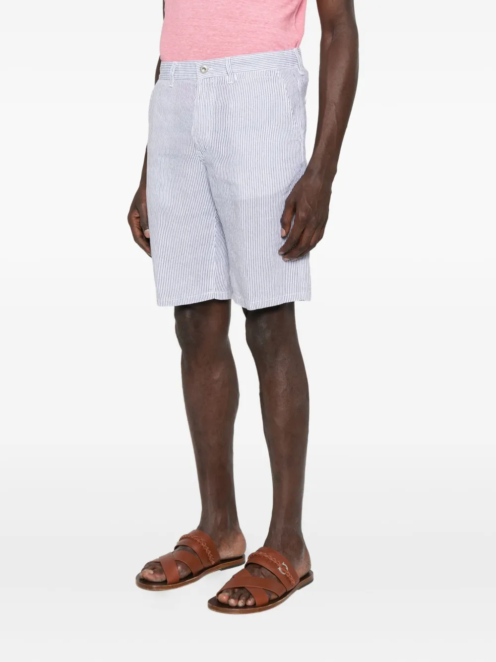 120% Lino Gestreepte shorts Wit