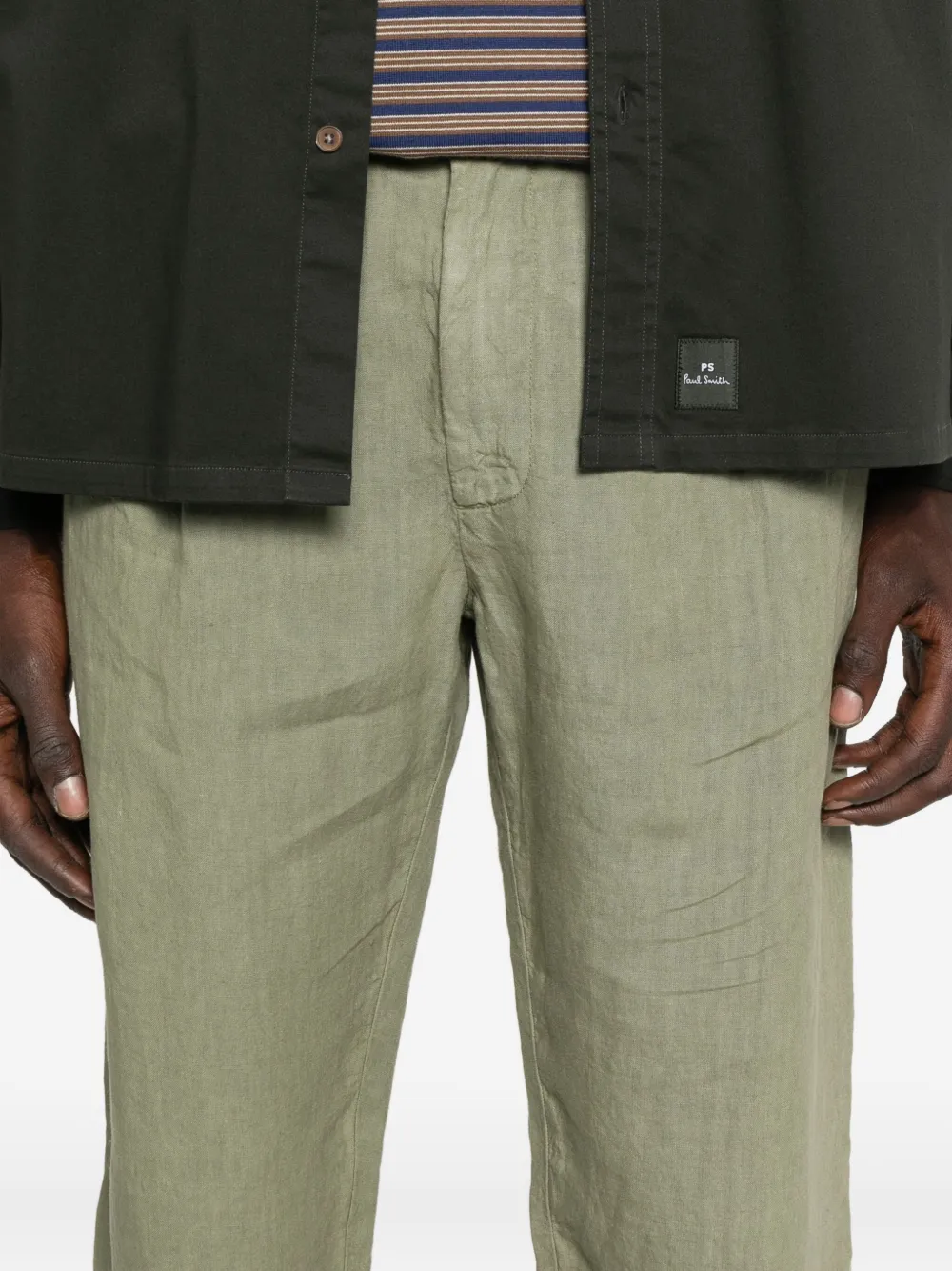 120% Lino Pleated-pocket Trousers In Green