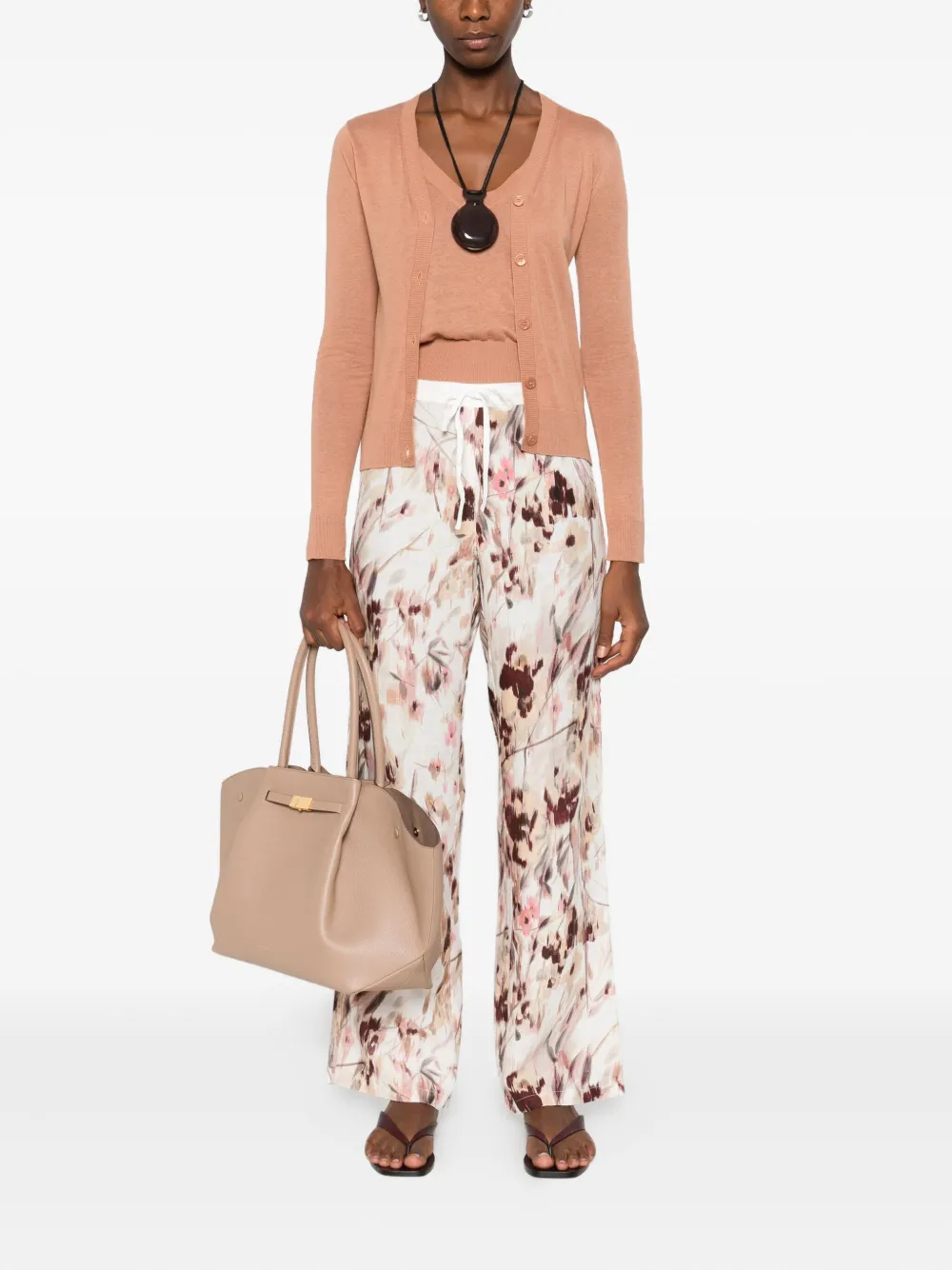 Weekend Max Mara Front-button V-neck Cardigan Set In Brown