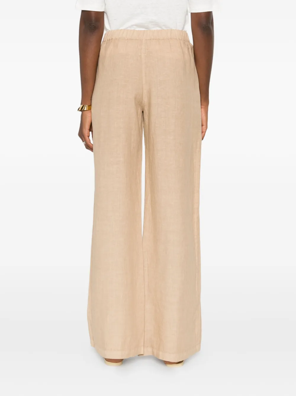 120% Lino Linnen broek met elastische taille Beige