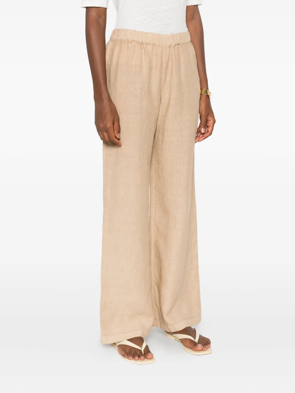 120% Lino Linnen broek met elastische taille Beige