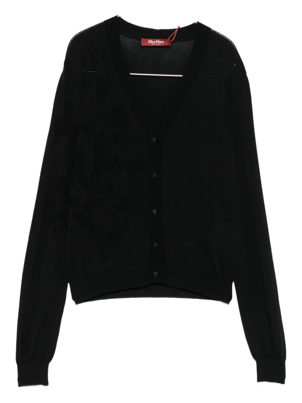 Max Mara Long Sleeve Knit Top With Sheer Accents In Black