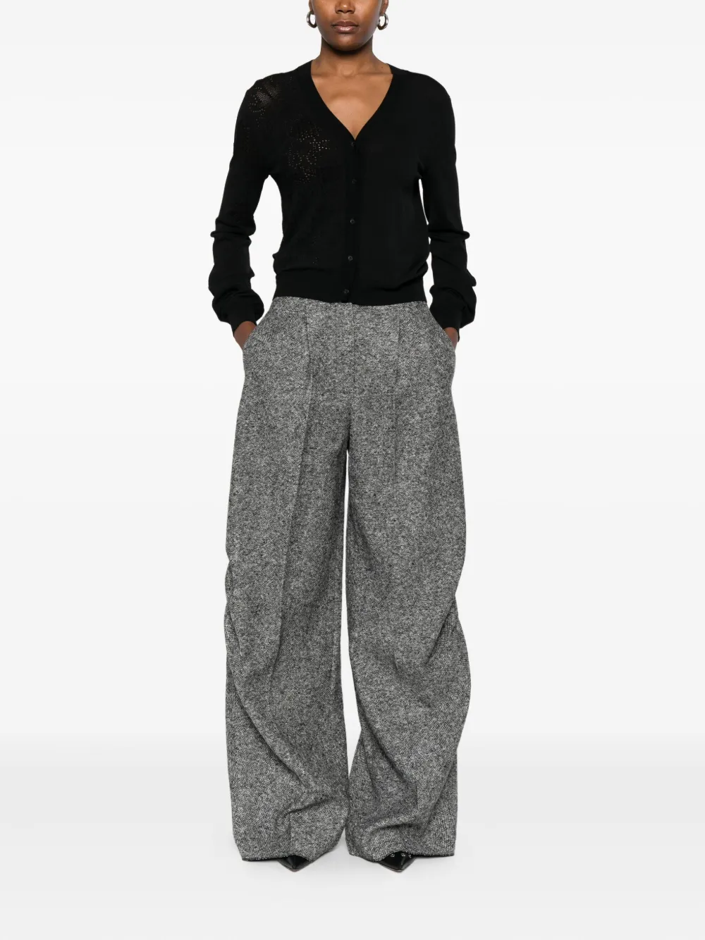Max Mara Long Sleeve Knit Top With Sheer Accents In Black