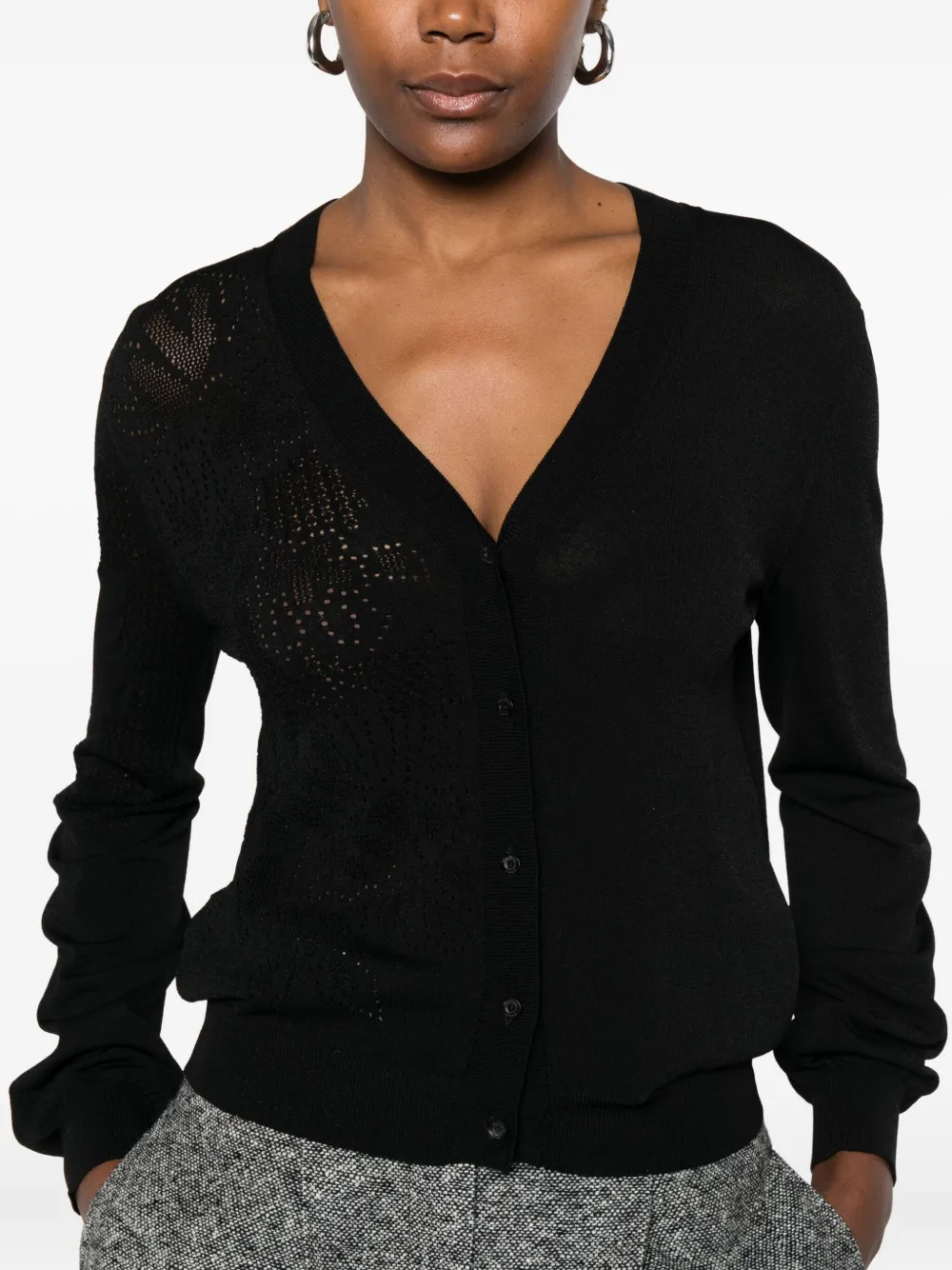 Max Mara Long Sleeve Knit Top With Sheer Accents In Black