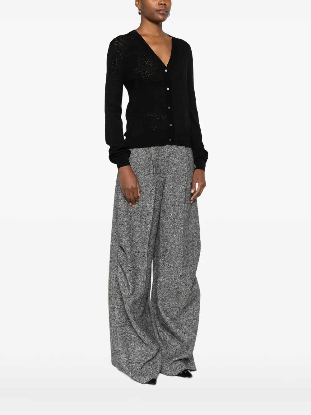 Max Mara Long Sleeve Knit Top With Sheer Accents In Black