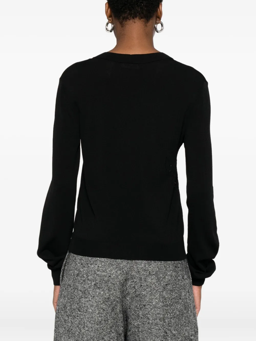 Max Mara Long Sleeve Knit Top With Sheer Accents In Black