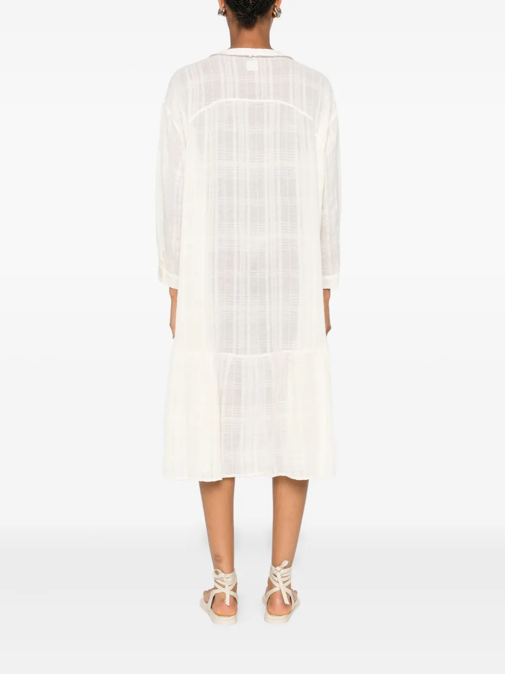 120% Lino Patterned-jacquard Dress In Yellow