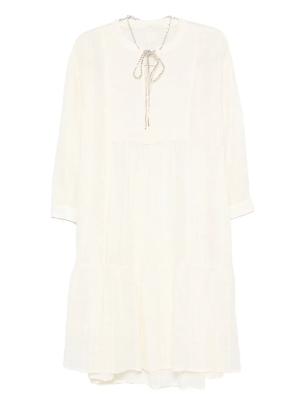 120% Lino Patterned-jacquard Dress In Yellow