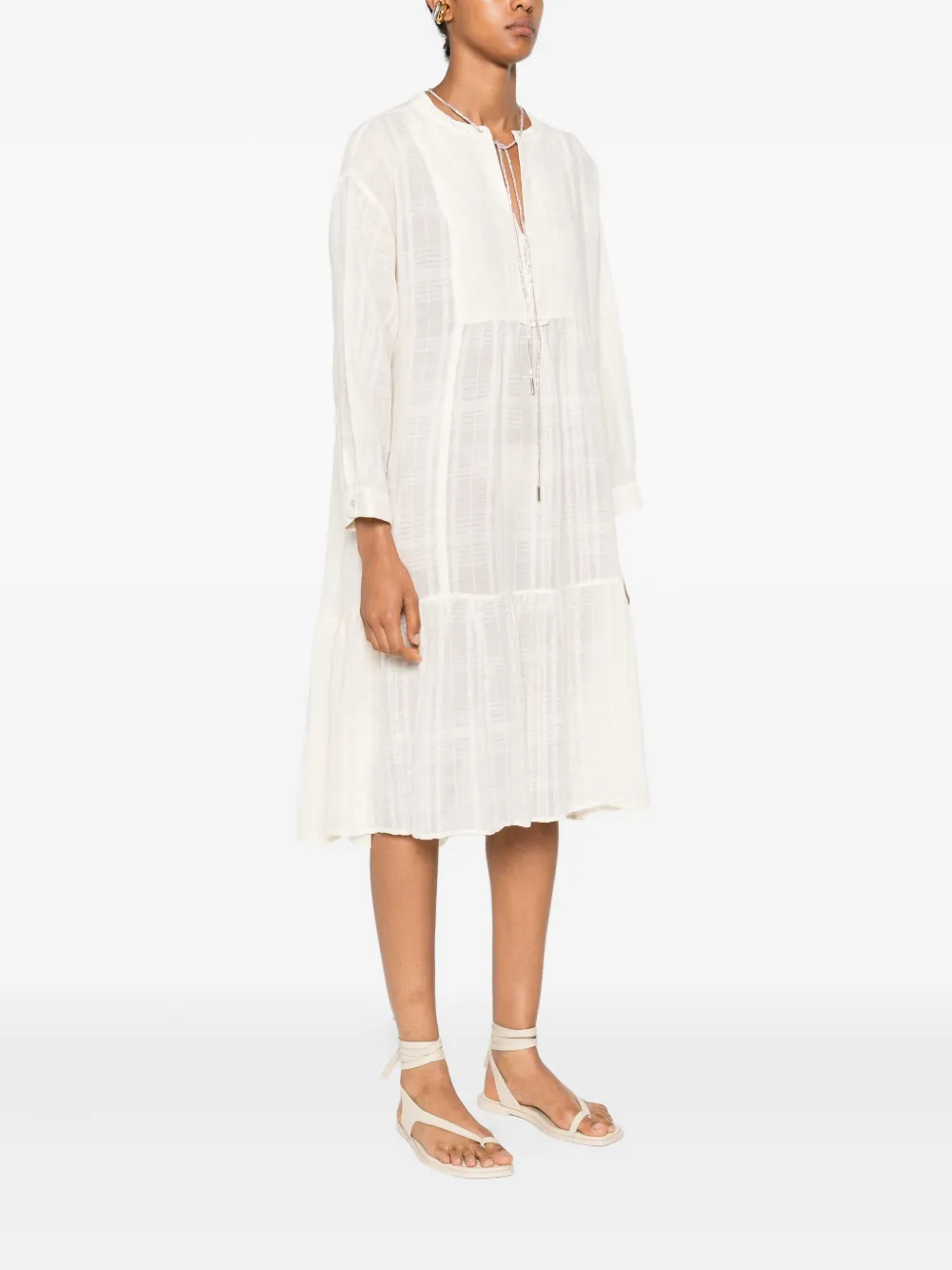 120% Lino Patterned-jacquard Dress In Yellow