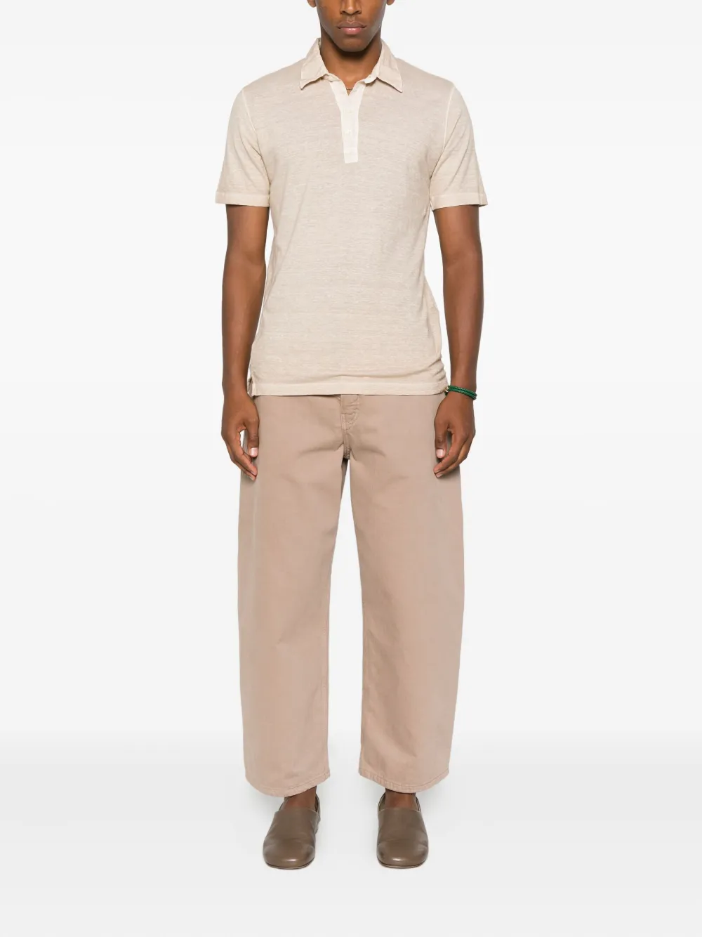 120% Lino short-sleeve buttoned polo shirt - Beige