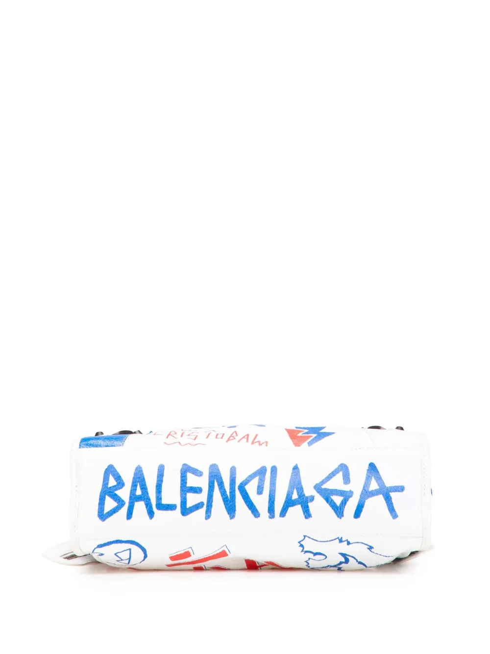 Pre-owned Balenciaga 2018-2025 Small Lambskin Motocross Graffiti All Over Classic City Satchel In White