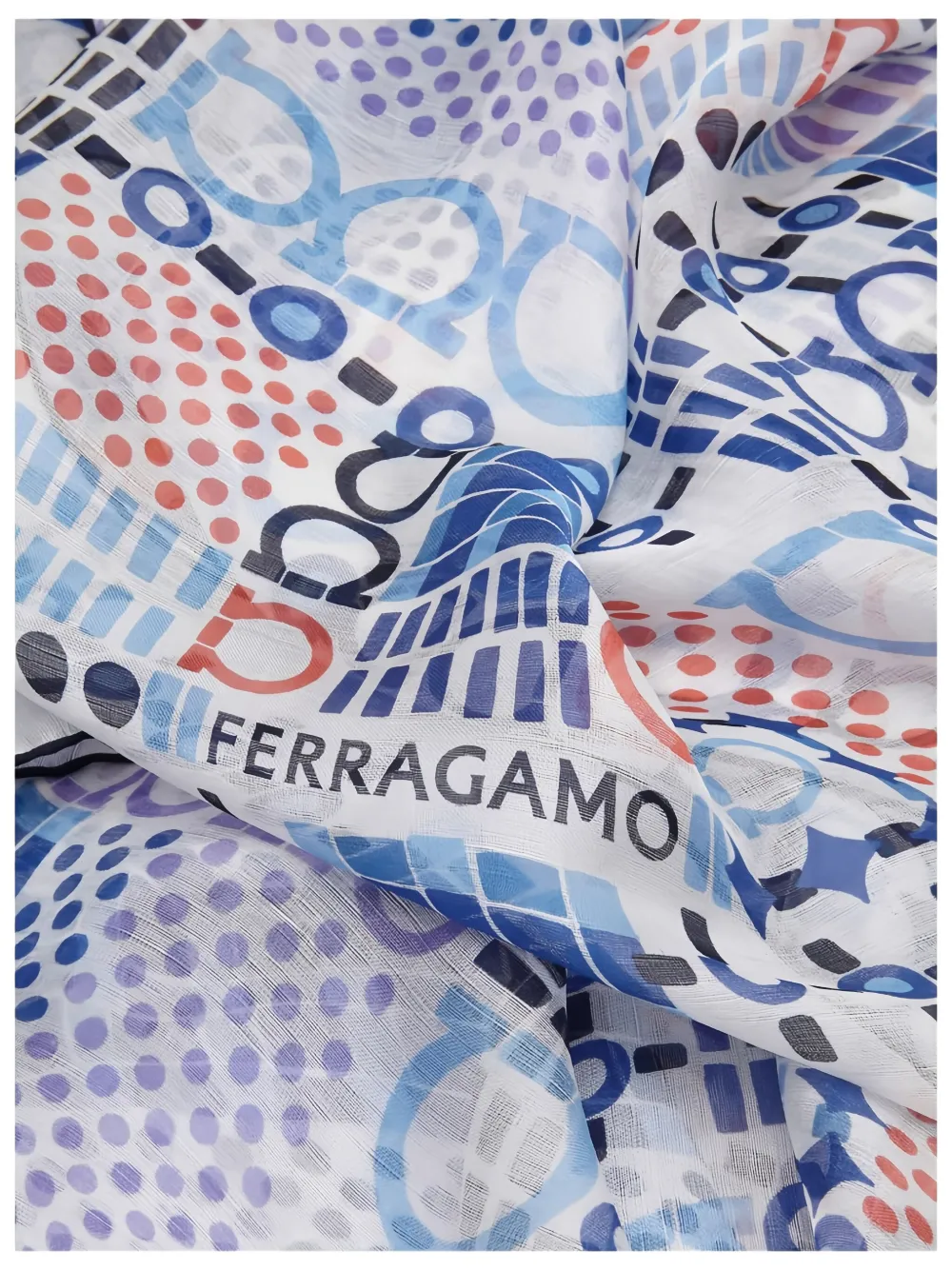Ferragamo Gancini-print Silk Scarf In Blue