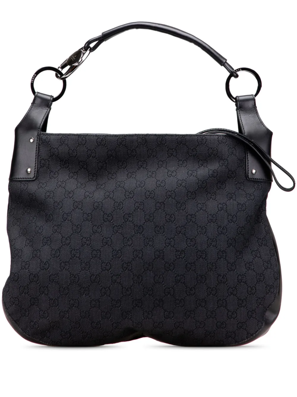 Pre-owned Gucci 2000-2015 Large Gg Denim Horsebit Classic Ring Hobo Bag In Black