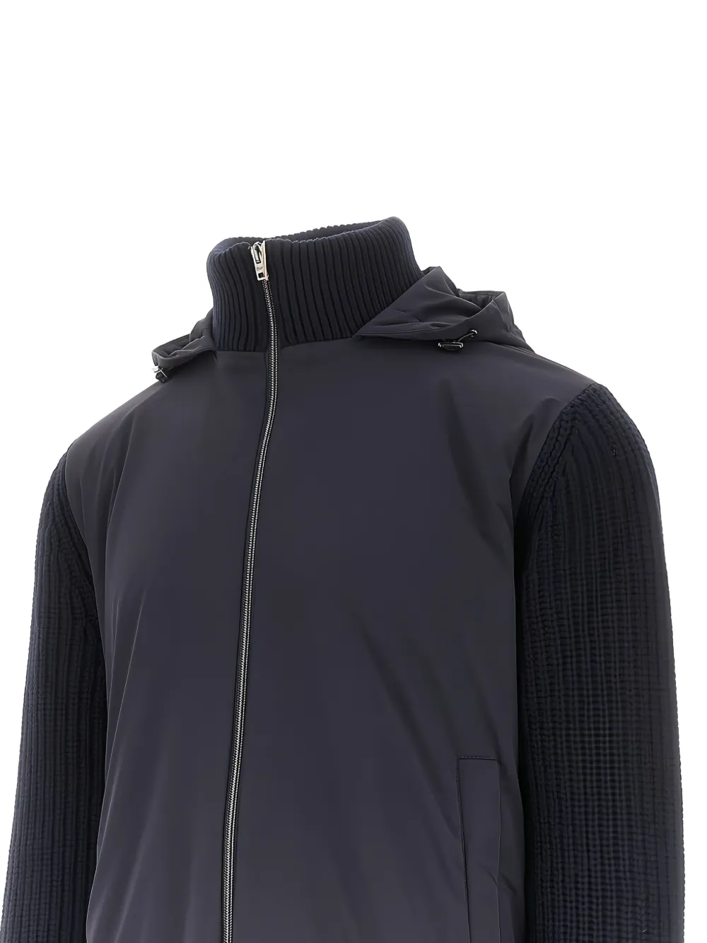 Herno Jack met capuchon en gebreide mouwen Blauw