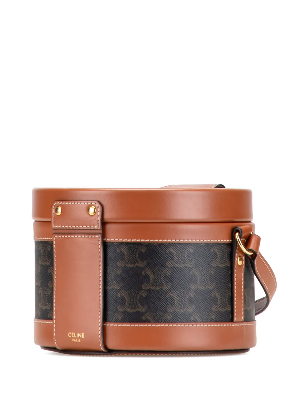 Pre-owned Celine 2020 Medium Triomphe Coated Canvas Tambour Crossbody Bag In Brown