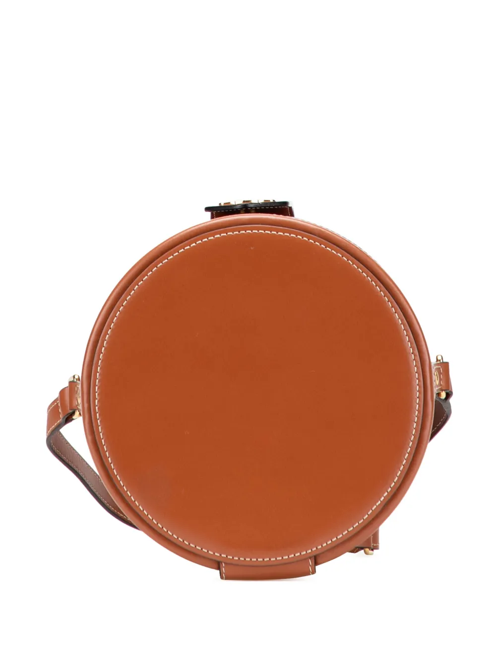 Pre-owned Celine 2020 Medium Triomphe Coated Canvas Tambour Crossbody Bag In Brown