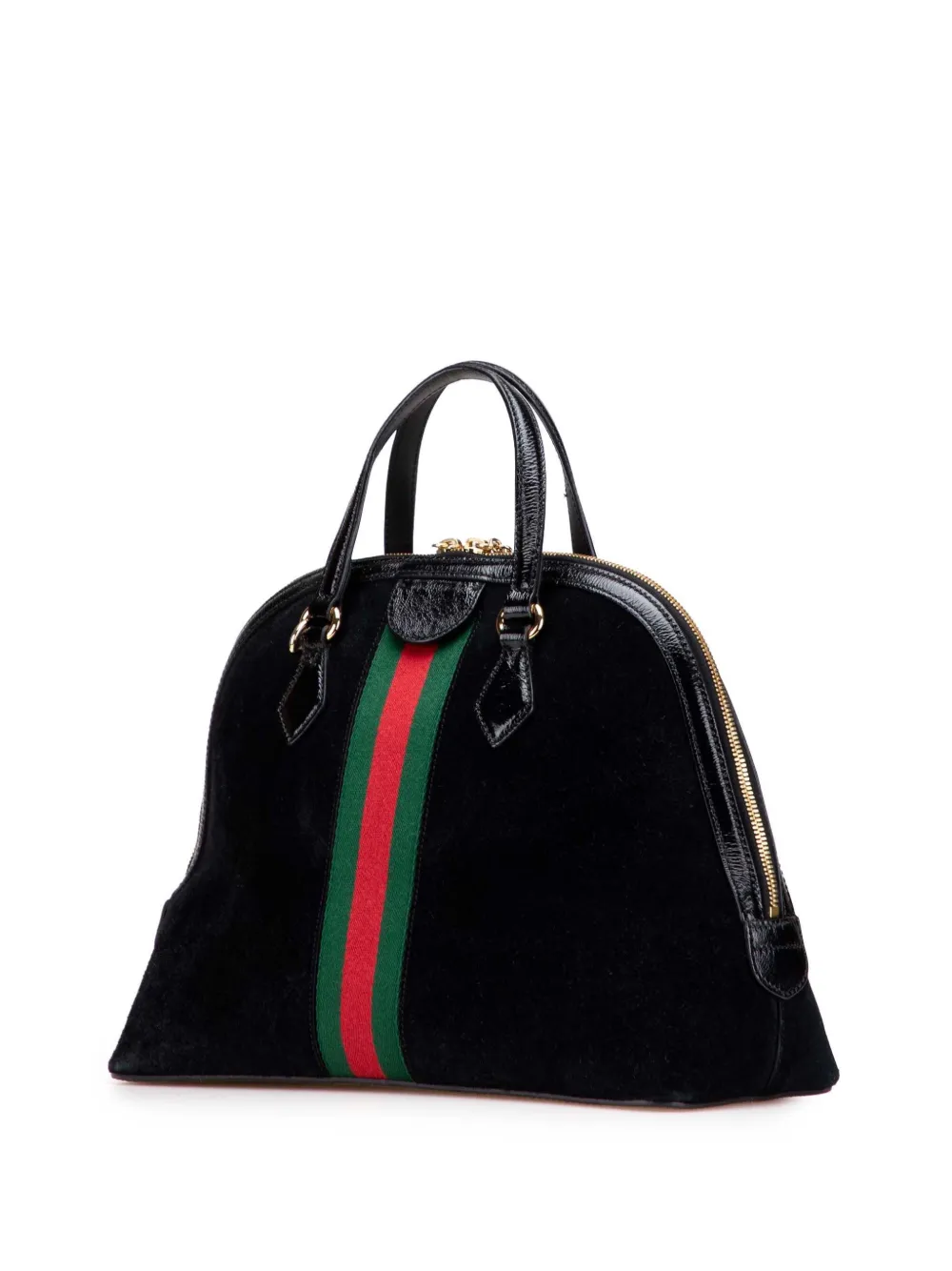 Pre-owned Gucci 2016-2025 Medium Suede Ophidia Web Dome Satchel In Black