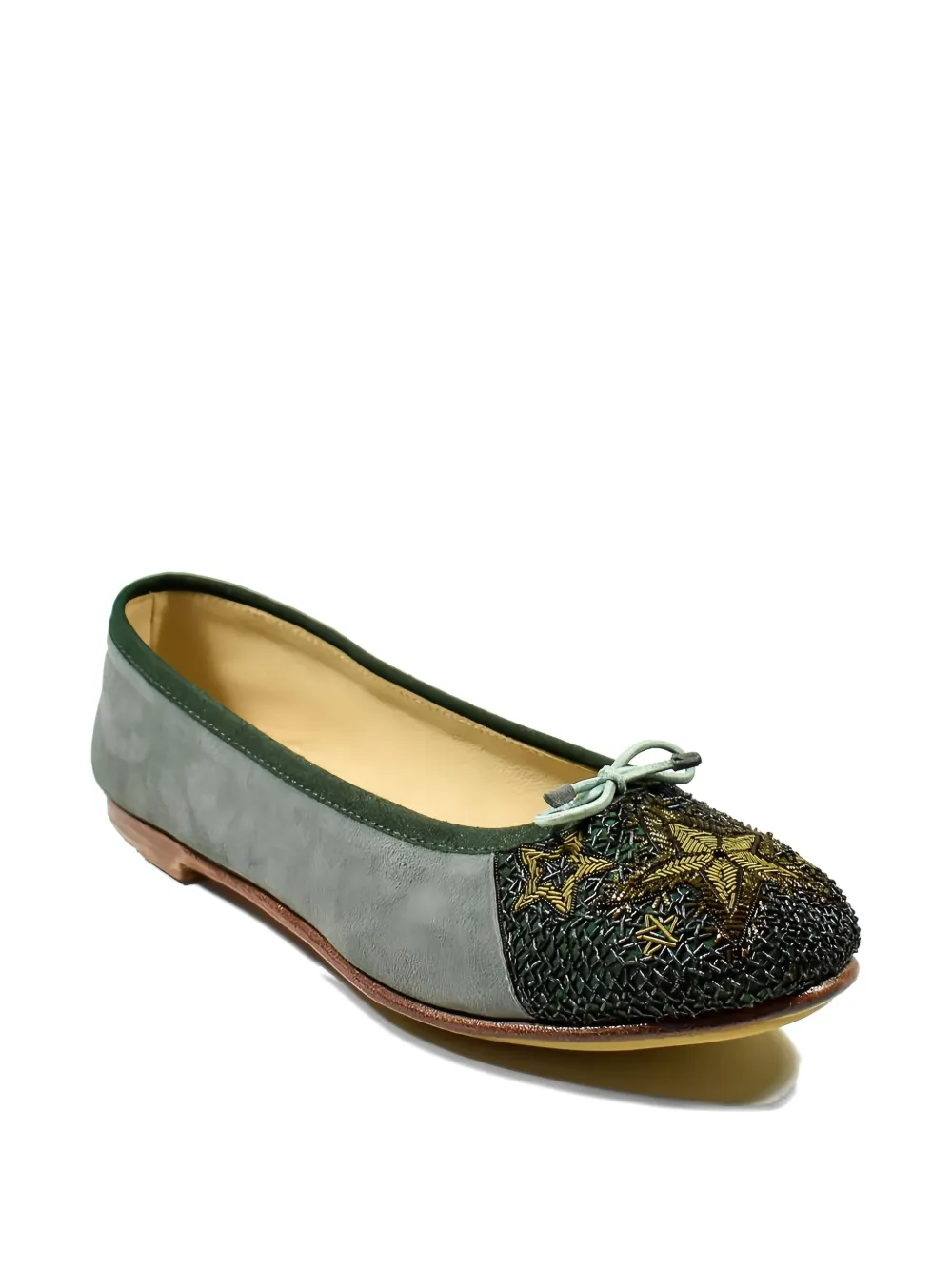 Meher Kakalia Starry Night Embroidered-toe Ballet Flats In Gray