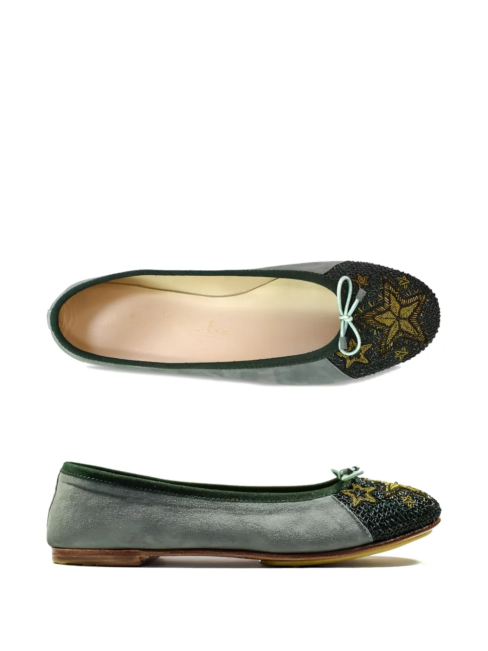 Meher Kakalia Starry Night Embroidered-toe Ballet Flats In Gray