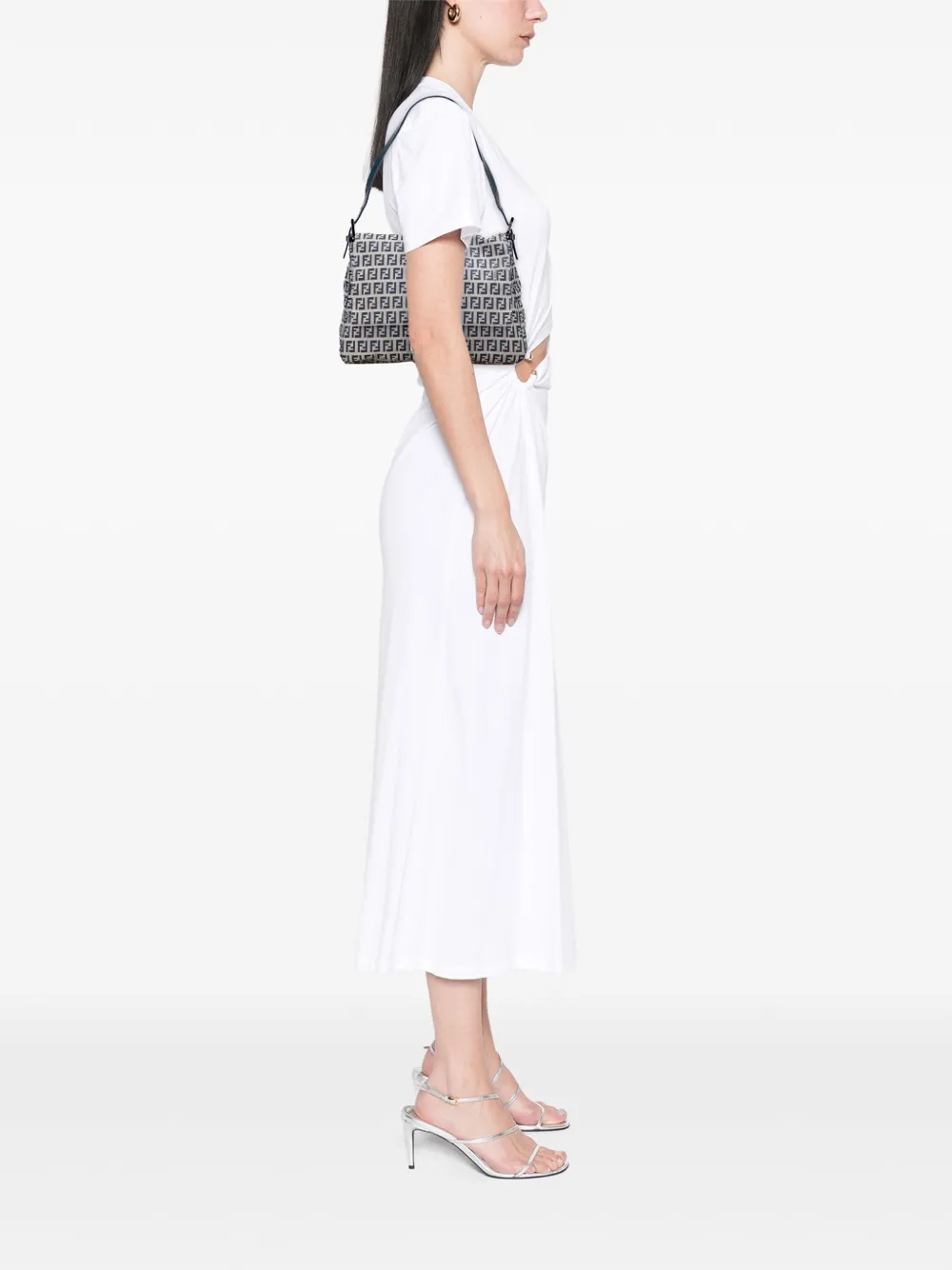 Pre-owned Fendi 20th Century Zucchino Canvas Mamma Forever Shoulder Bag In Gray