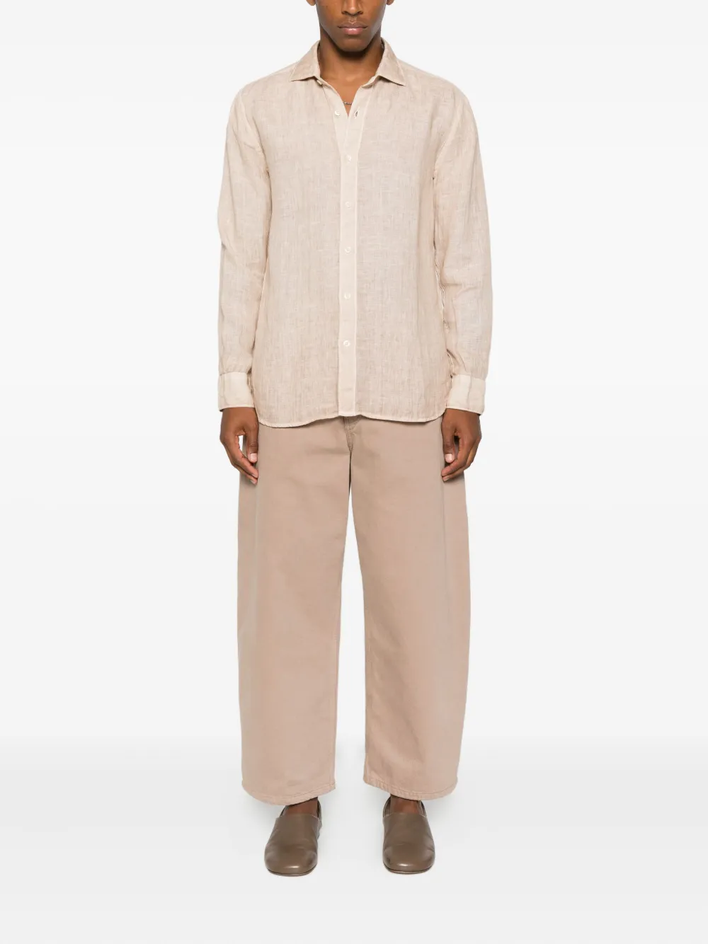 120% Lino Button-down linnen overhemd - Beige