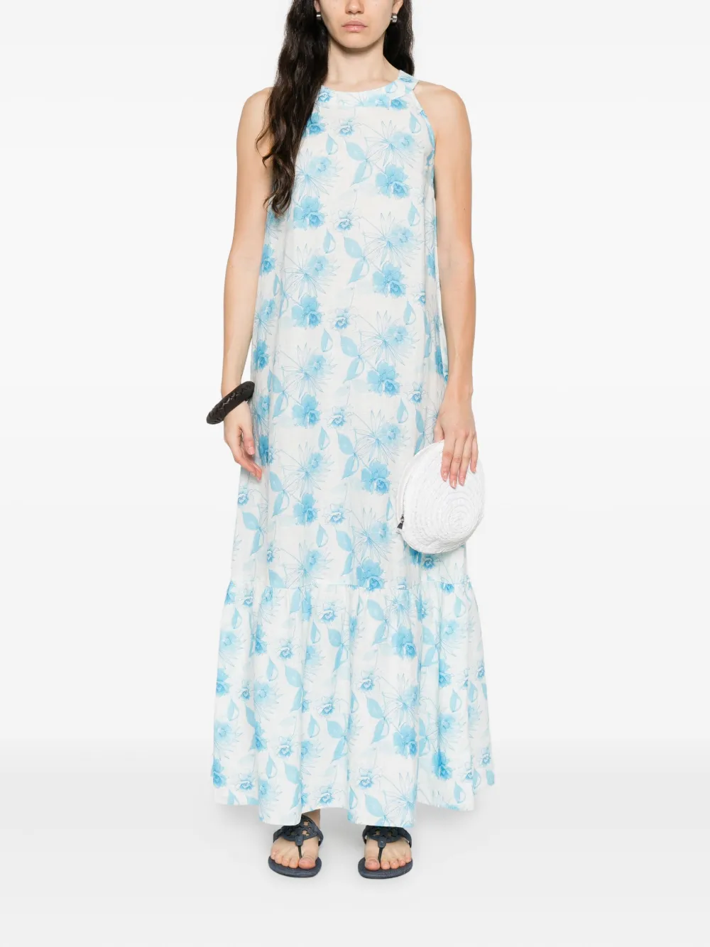 120% Lino Jurk met print - Wit