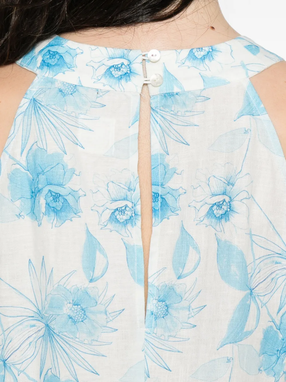 120% Lino Printed Dress In Blue