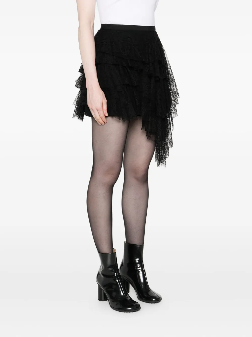 Alexander Mcqueen Midi Skirt With Asymmetric Hem And Lace In Black