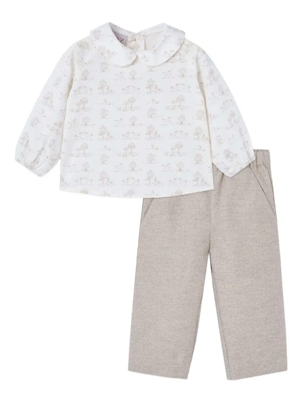 Paz Rodriguez Herringbone Trouser Set In Neutral
