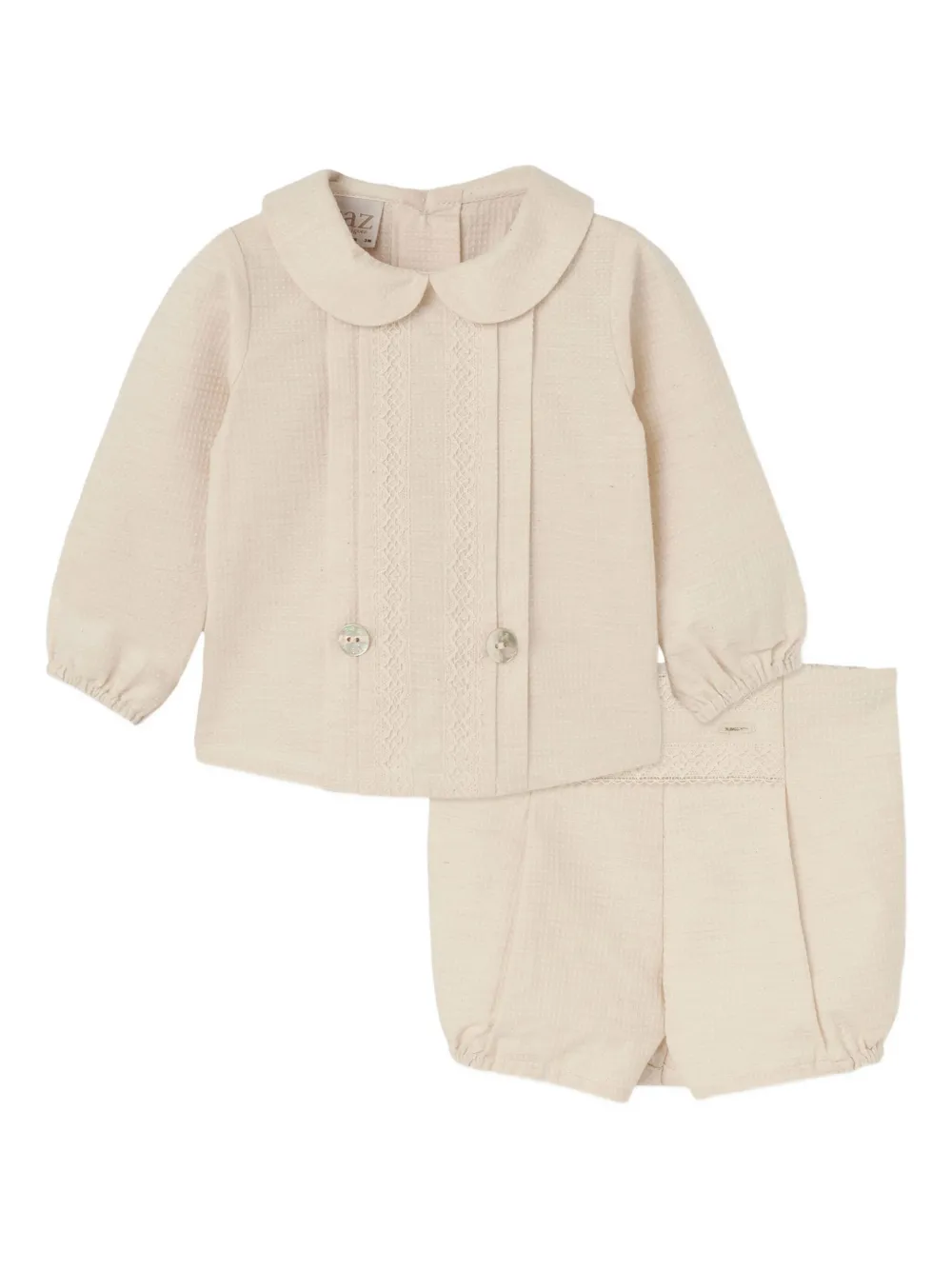 Paz Rodriguez Babies' Lace-trimmed Textured Shorts Set In Neutral