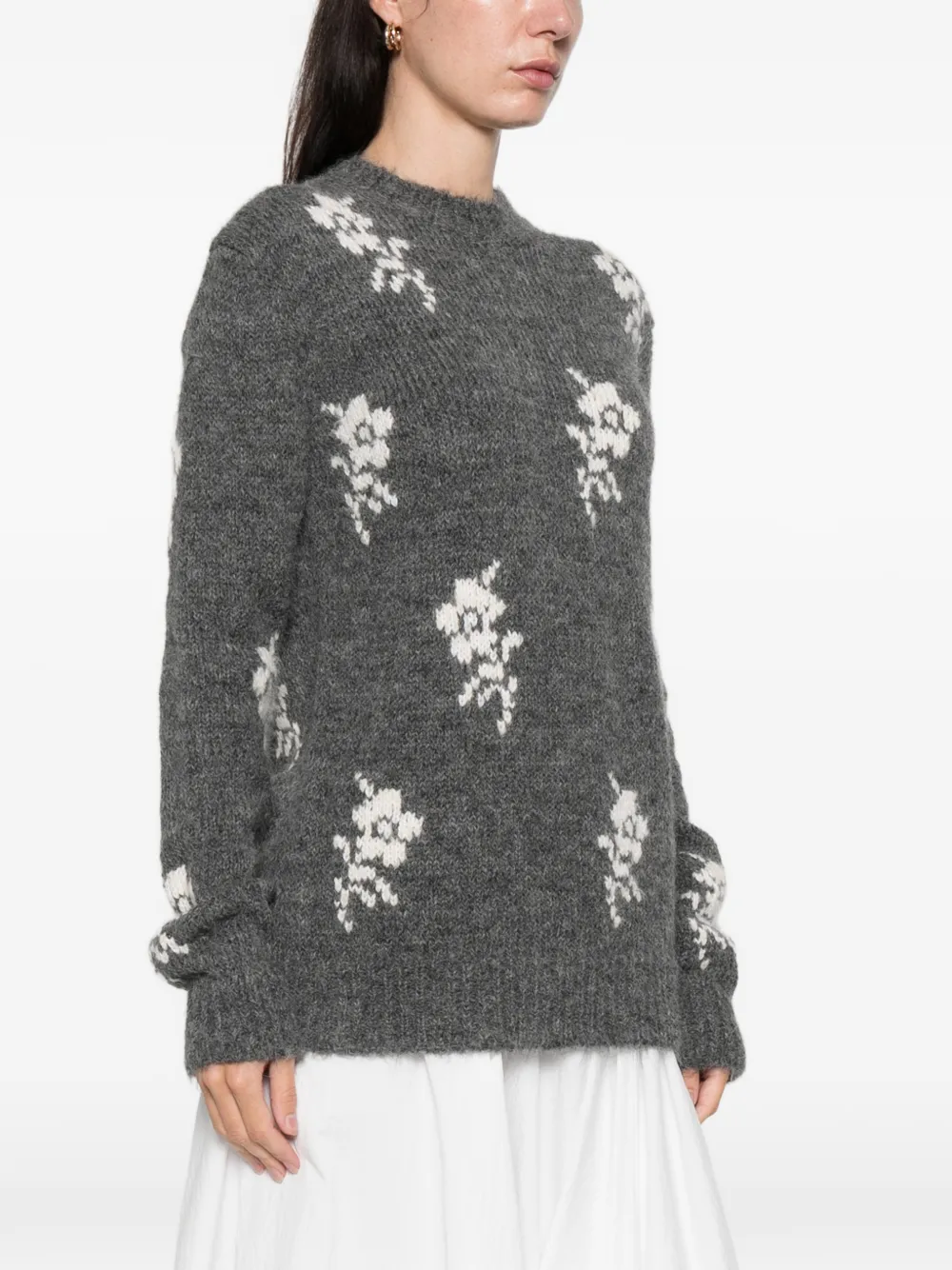 Jil Sander Trui met bloemenprint en ronde hals Grijs