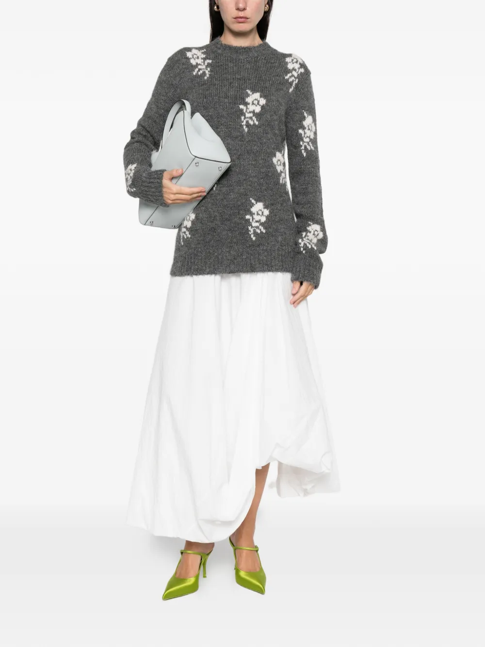 Jil Sander Trui met bloemenprint en ronde hals Grijs