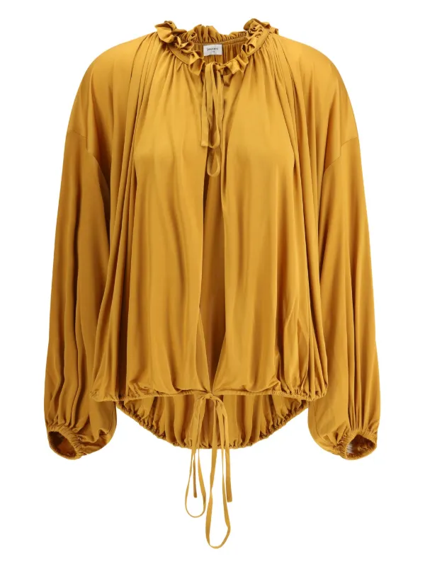 Saint Laurent Ruffled Drawstring Top in Orange