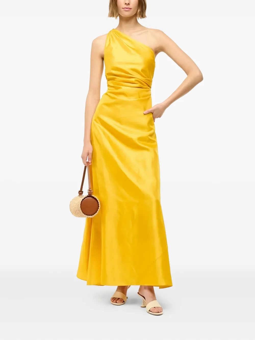 STAUD one-shoulder midi dress - Geel