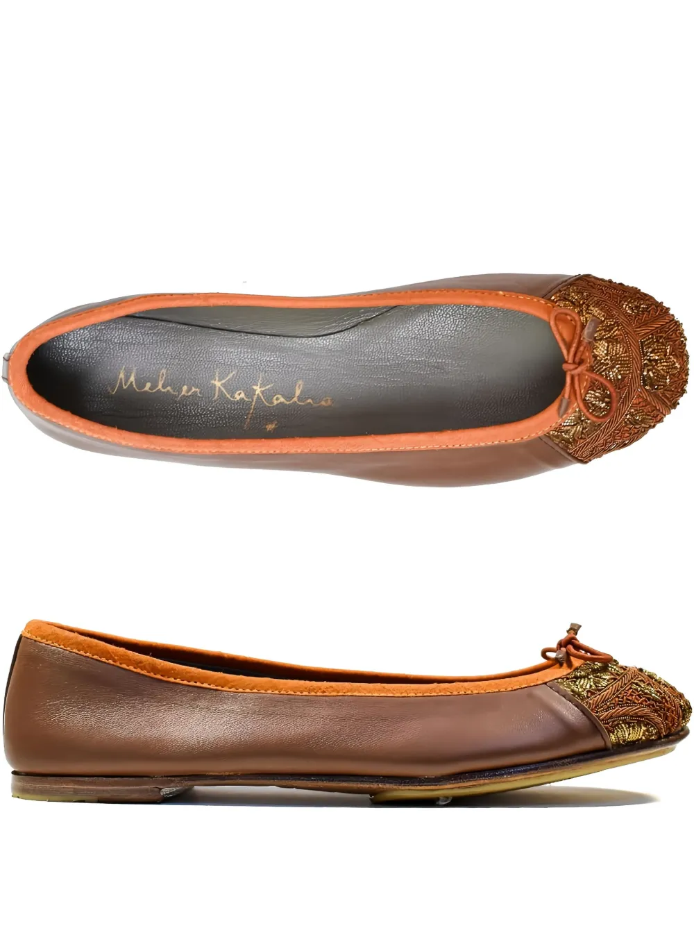 Meher Kakalia Bizzi Embroidered-toe Ballet Flats In Brown
