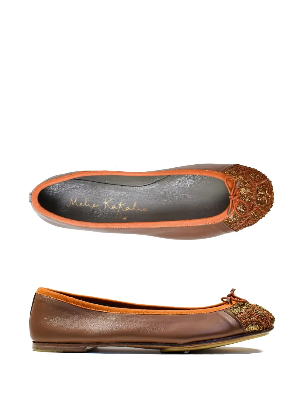 Meher Kakalia Bizzi embroidered-toe ballet flats - Bruin