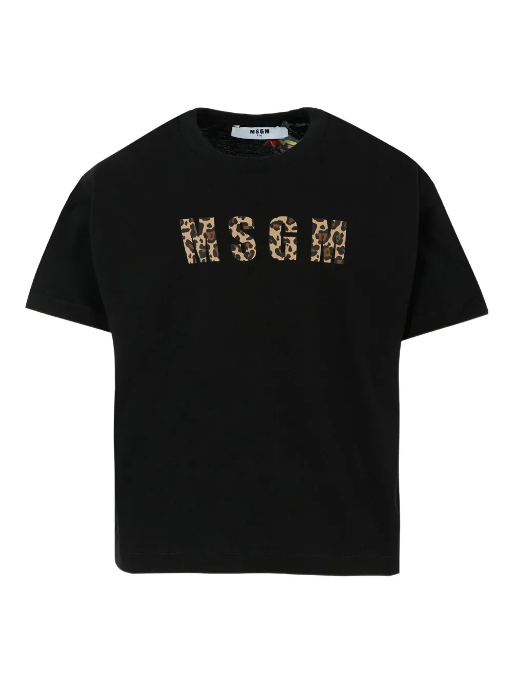 MSGM Kids leopard-print logo T-shirt Zwart
