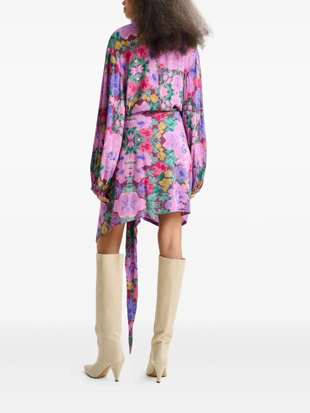 Essentiel Antwerp Gedrapeerde asymmetrische jurk met ballonmouwen Paars