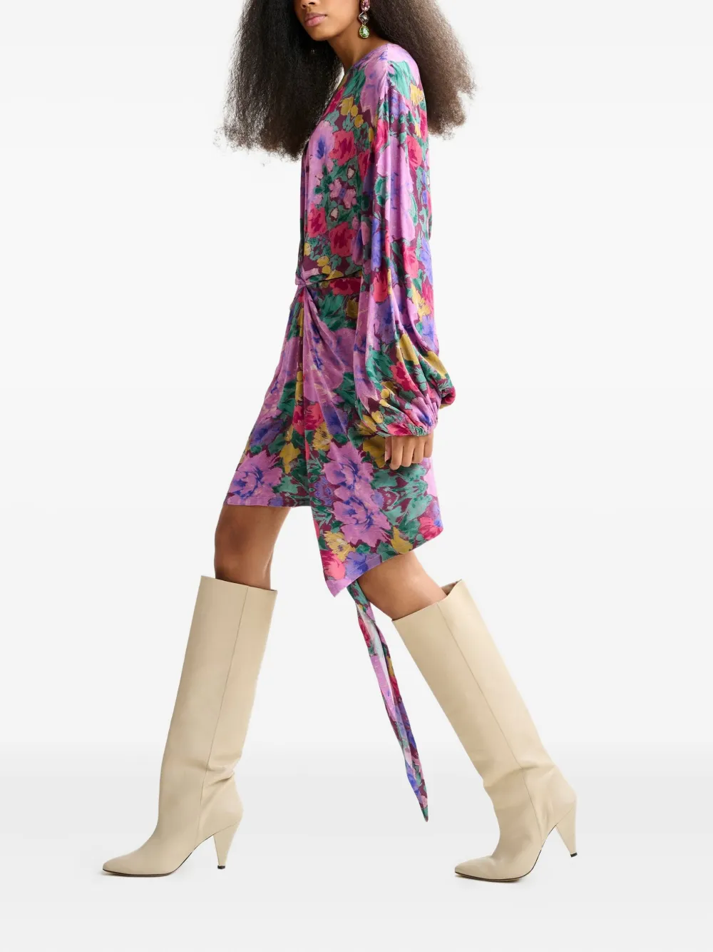 Essentiel Antwerp Gedrapeerde asymmetrische jurk met ballonmouwen Paars