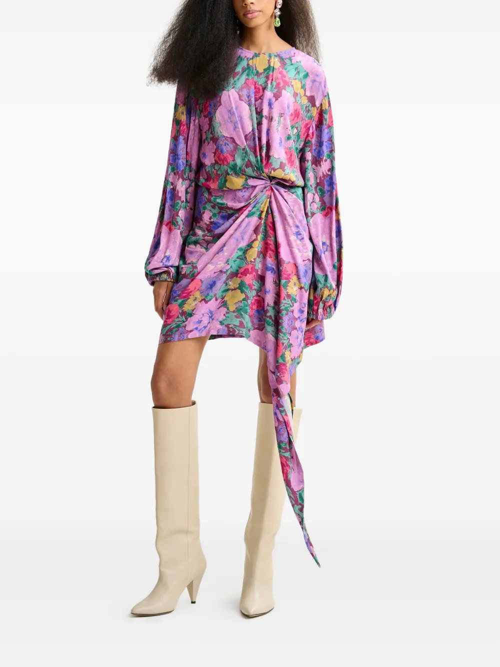 Essentiel Antwerp Gedrapeerde asymmetrische jurk met ballonmouwen - Paars