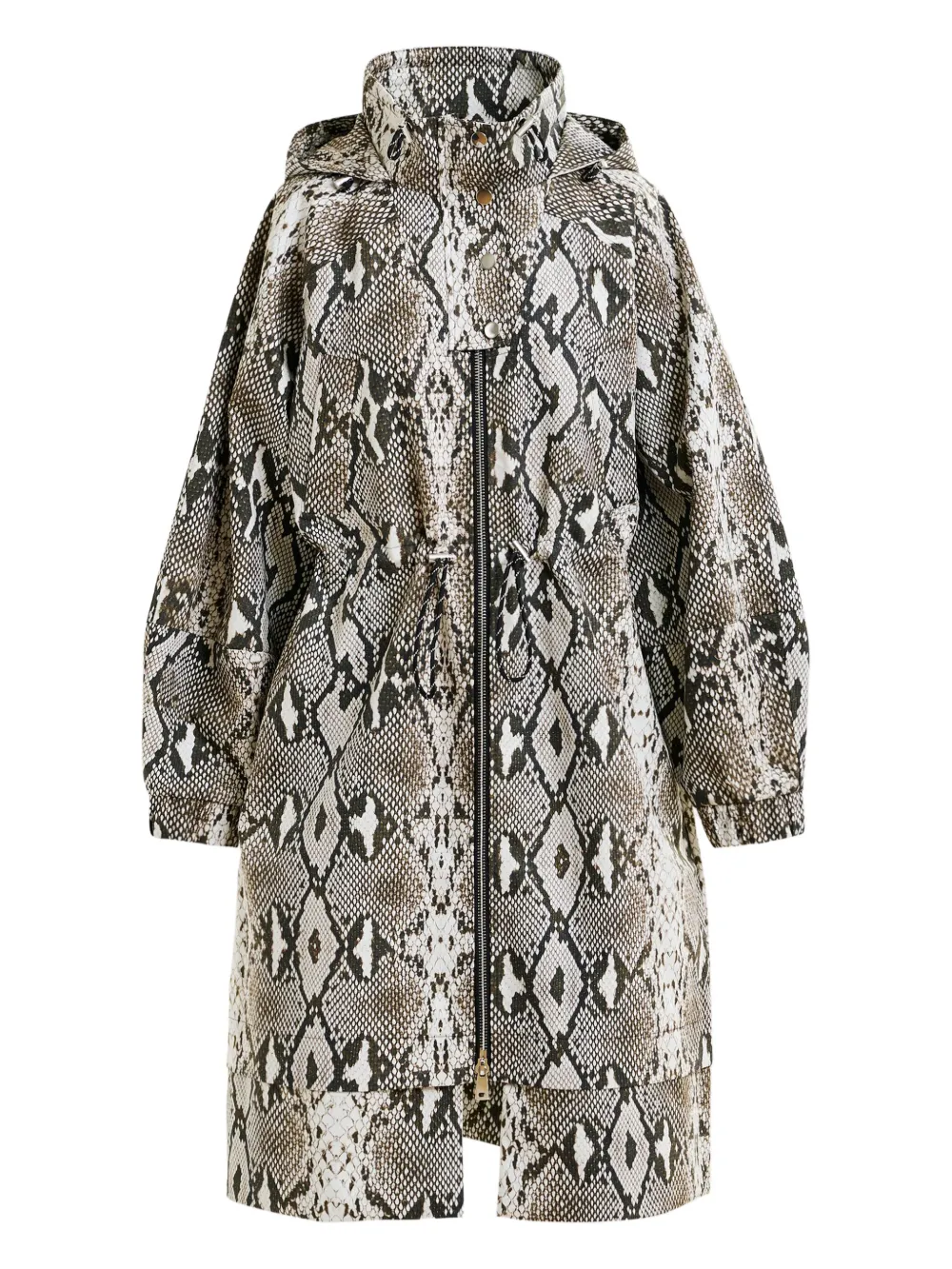 snakeskin-effect balloon-sleeve trench coat