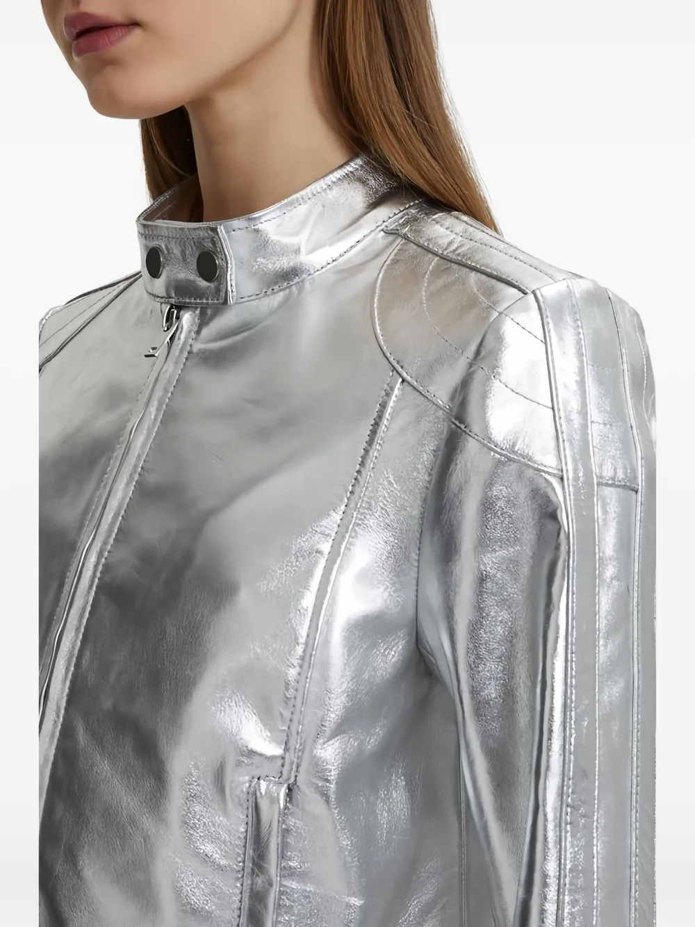 ERMANNO FIRENZE Leren jack met rits Zilver