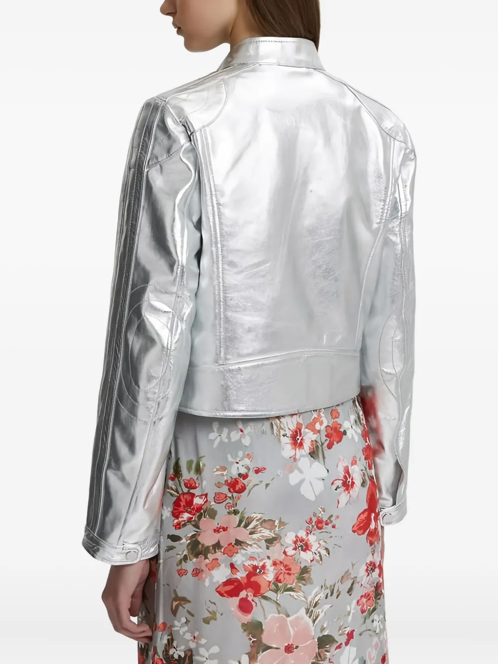 ERMANNO FIRENZE Leren jack met rits Zilver