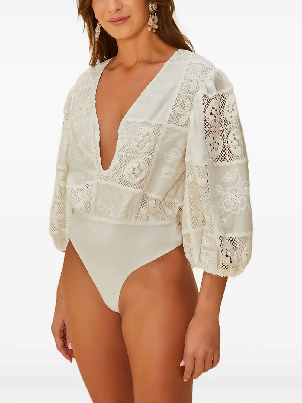 FARM Rio Body met pofmouwen en ringlets - Wit