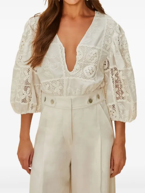 FARM Rio eyelet-details puff-sleeve bodysuit