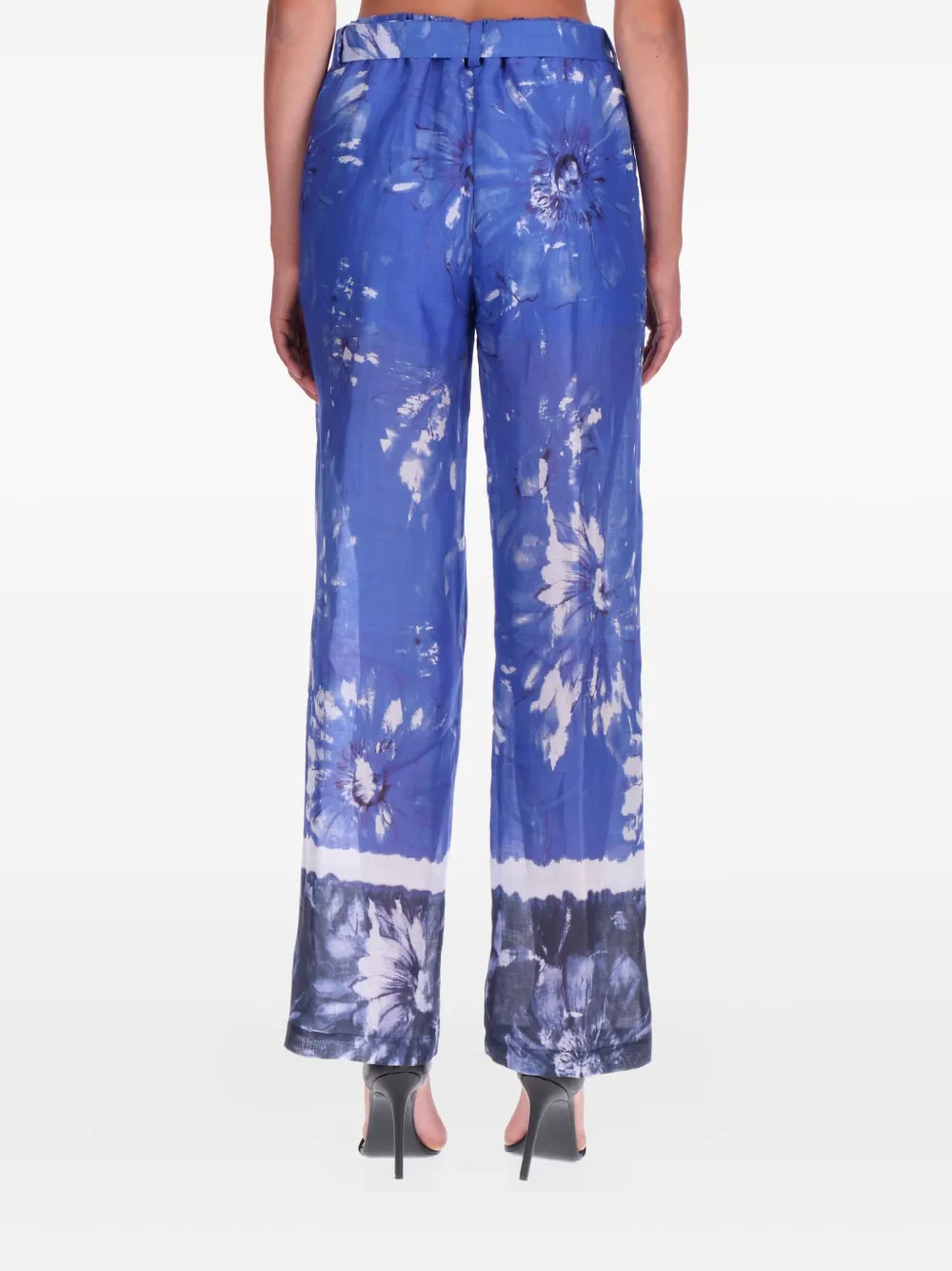ERMANNO FIRENZE flora-printedl belt trousers - Blauw