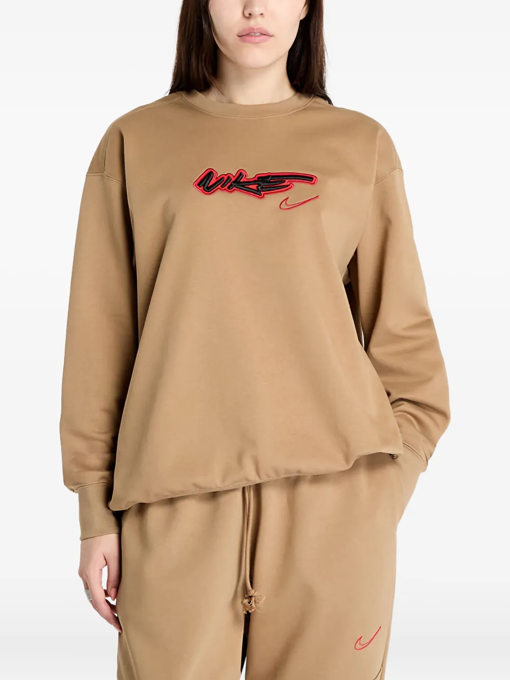 Nike Logo-embroidered Elbow-patch Sweatshirt In Brown
