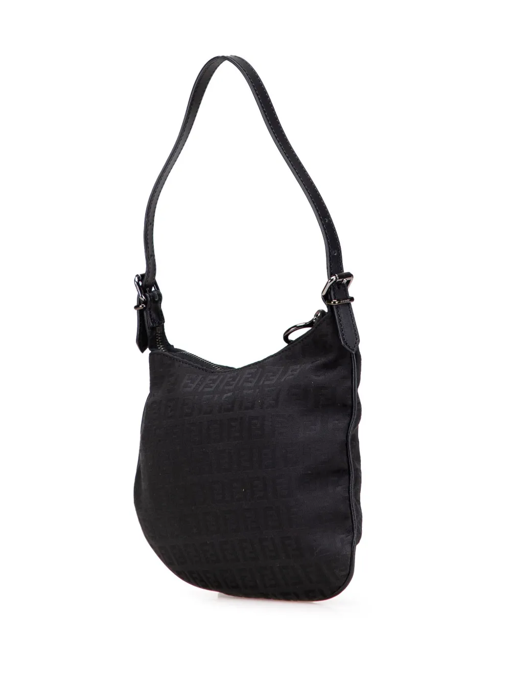 Pre-owned Fendi 2000-2010 Zucchino Canvas Oyster Shoulder Bag In Black