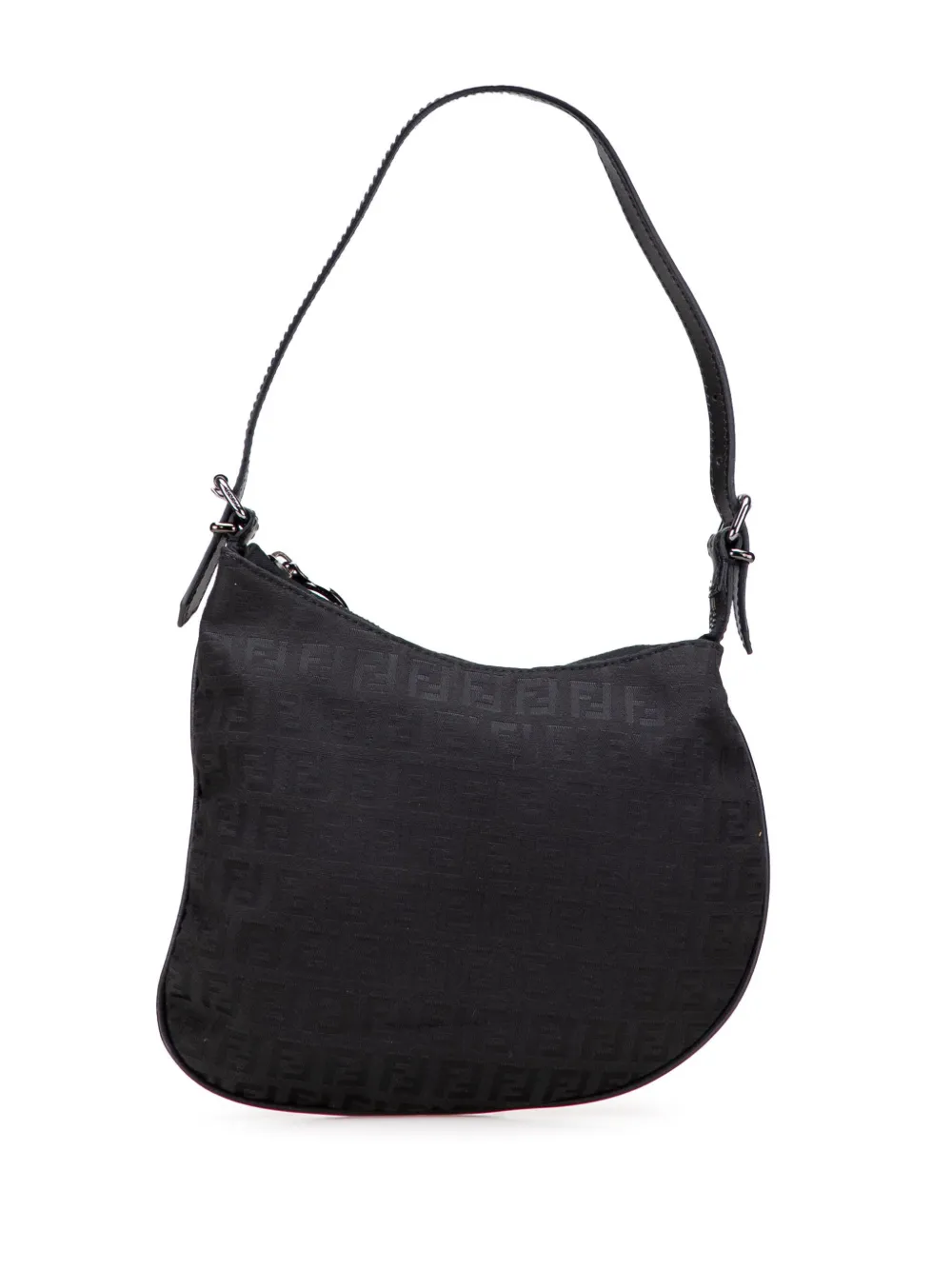 Pre-owned Fendi 2000-2010 Zucchino Canvas Oyster Shoulder Bag In Black